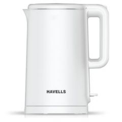 Havells Caro 1.5 litre Double Wall, 304 Stainless Steel Inner Body kettle, Cool touch outer body, Wider mouth,  (White, 1250 Watt)