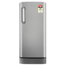 LG 224 L Single Door Refrigerator with Base Stand Drawer, GLD2356ZAPZ Smart Inverter Compressor, Direct Cool, Shiny Steel, 5 Star